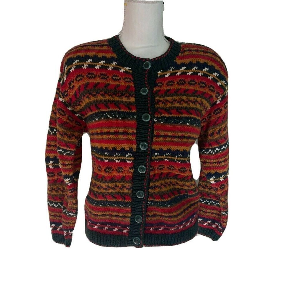 Melbourne Country Clothing Company Cardigan Womens Size Large L Cotton Red Gold